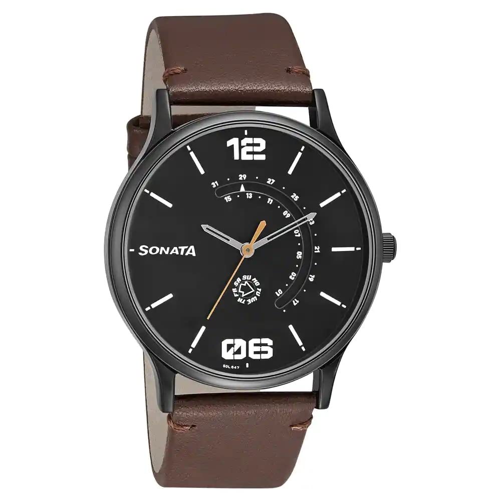 Sonata RPM Quartz Analog with Day and Date Brown Dial Leather Strap Watch for Men-NS77105NL01 (B0BS3MMLCY) Amazon Price History, Amazon Price Tracker