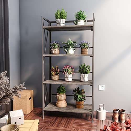 Borzer Folding Bookshelf 4 Tier Wooden Bookcase With Metal Frames No Assembly Storage Shelves Stand Book Rack Organizer For Home Office Study 49.2-Inch(Oak) #TOP2