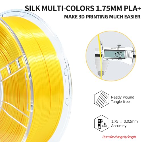 Image of iBOSS Silk PLA+ Filament 1.75mm Dual Color Yellow Gold 1KG, 3D Printer Filament Dimensional Accuracy + /- 0.02mm, 1kg Spool(2.2lbs) 3D Printing Filament Fits for Most FDM 3D Printers(Silk Gold Yellow)