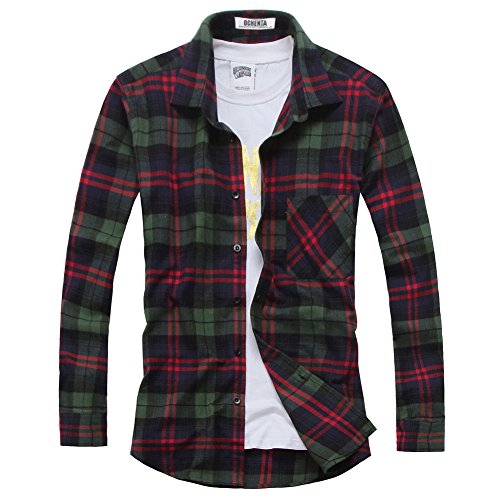 Image of OCHENTA Men's & Boys' Long Sleeve Button Down Plaid Flannel Shirt
