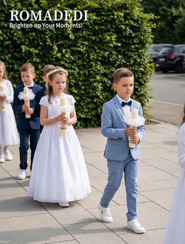 Romadedi Kerzenständer Kommunionkerze 4cm mit Tropfschutz: Ständer für Taufkerze Kommunion Kerze - Kerzenhalter Weiß aus Metall für Taufe, Erstkommunion, Firmung & Konfirmation