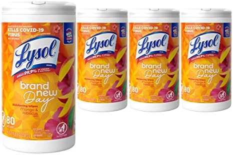Lysol Disinfectant Wipes, Multi-Surface Disinfectant Cleaning Wipes, For Disinfecting and Cleaning, Mango & Hibiscus, 80 Count (Pack of 4) Lysol Disinfectant Wipes, Multi-Surface Disinfectant Cleaning Wipes, For Disinfecting and Cleaning, Mango & Hibiscus, 80 Count (Pack of 4)