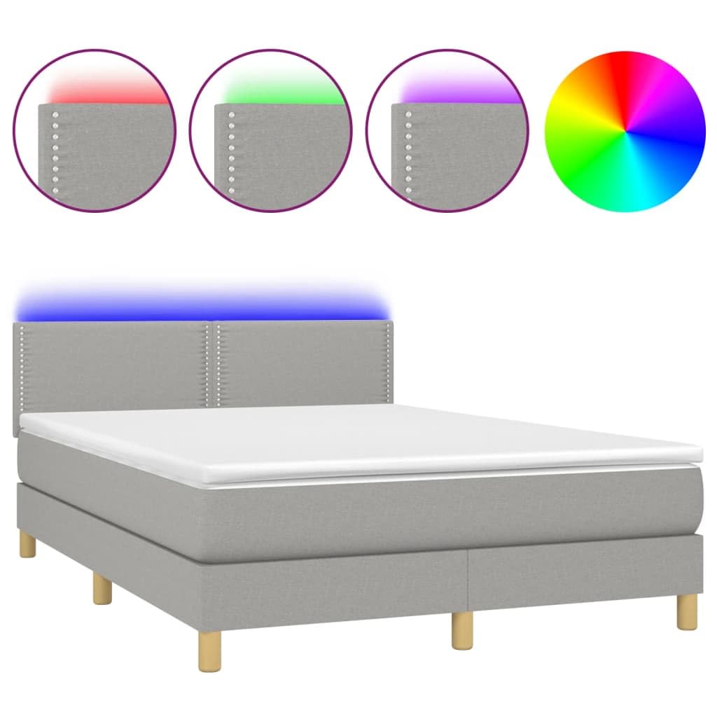 ZEYUAN Sommier tapissier et Matelas et LED Gris Clair 140x190 cm Tissu,Sommier Lattes,Lit avec Sommier Bois,Sommier avec Pieds
