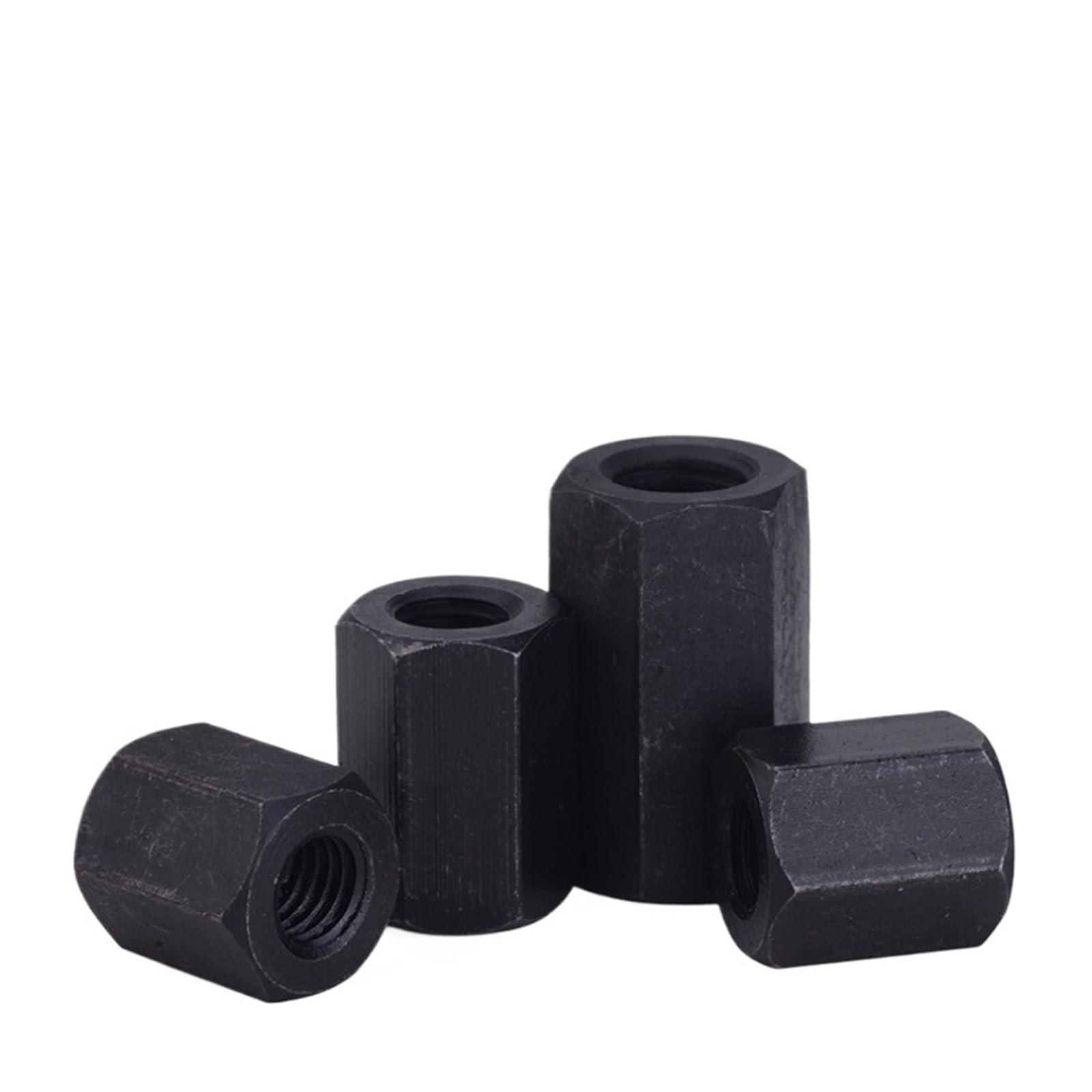 Negro 45# acero al carbono hexagonal extender largo alargado varilla conector junta manga Tubular tuerca de acoplamiento M8 M10 M12M14M16M18 ~ M48