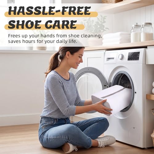 EXYGLO Shoe Washing Machine Bag, Dual Compartment Design Shoe Laundry Bags with Lockable Zipper & Adjustable Shoe Trees, 360° Fluffy Fibers Cleaning, Reusable Bag for Most Shoe Sizes - image 7