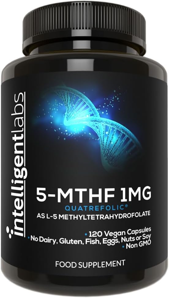 1MG L-5 MTHF by Intelligent Labs, 120 Capsules 4 Months Supply, L-5 Methylfolate Activated Folic Acid Supplement as Quatrefolic Acid, Activated Folate