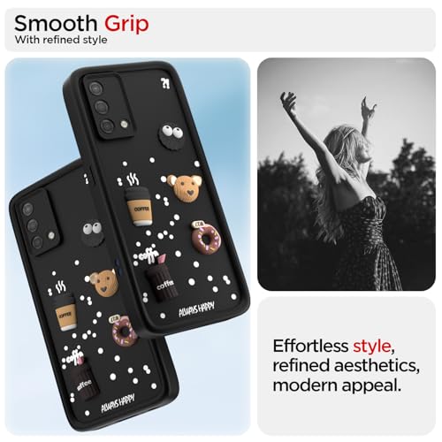Image of Pikkme Back Cover for Oppo A74 5G | Cute Fun Cartoon 3D Bear Silicone Full Body Protection Bumper Case (Black)