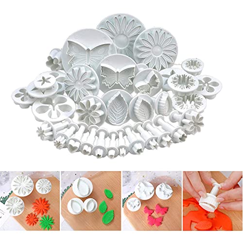 TFixol 33 piezas de cortador de galletas para fondant o galletas, diseño de flores, hojas y corazones, color blanco