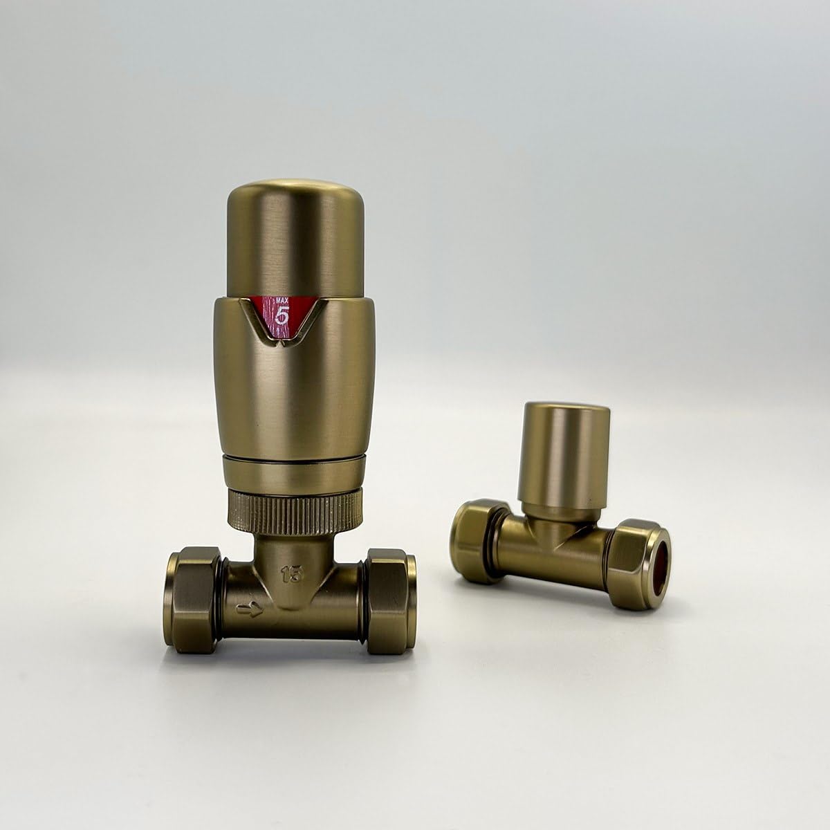 Lux Heat Straight Brushed Brass Thermostatic Radiator Valve (TRV) Set