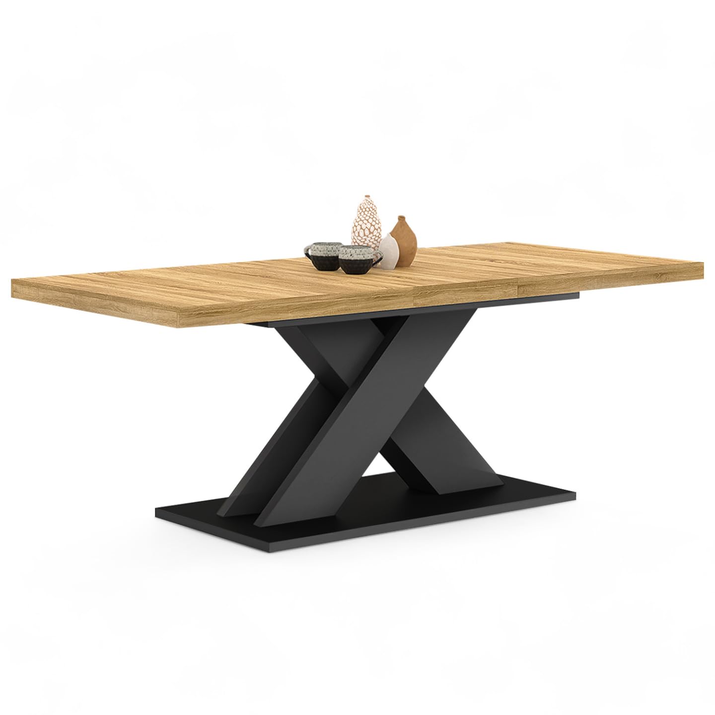 IDMarket - ALICIA mesa de comedor extensible 6-10 personas madera y negro 160-200 cm