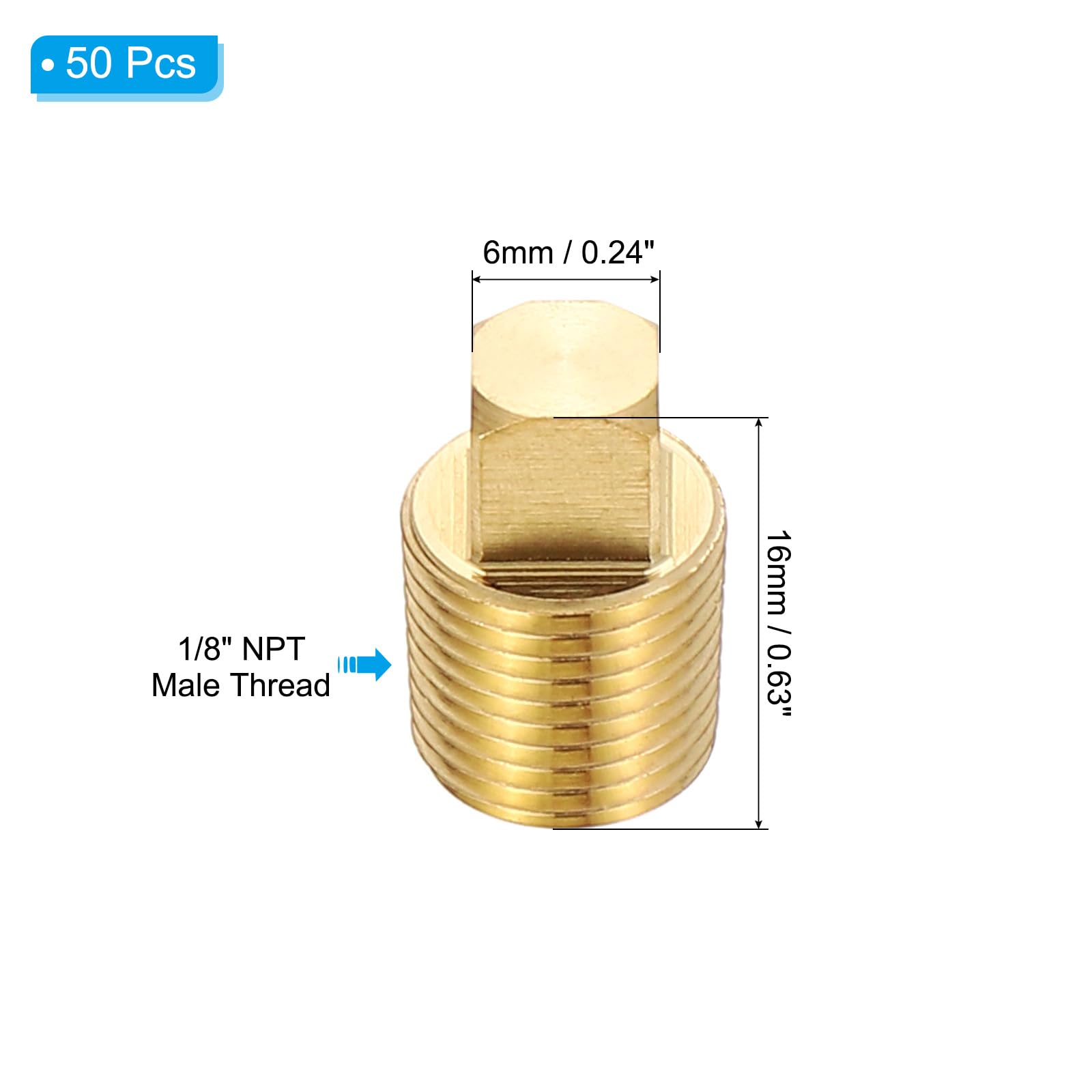 PATIKIL NPT Maschio Ottone Quadrato Raccordi, 50Pz Ottone Spina Quadrata Testa Raccordi Tubazione Chiusura Estremità Per Barca, Scarico Spina, Gas, Rigo Carburante.