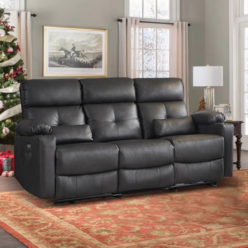 Consofa Power Reclining Sofa with Heat and Massage, Electtric Reclining Couch with Extended Footrest, Recliner Sofa 3 Seater with USB Ports, Cup Holders for Living Room, Home Seating