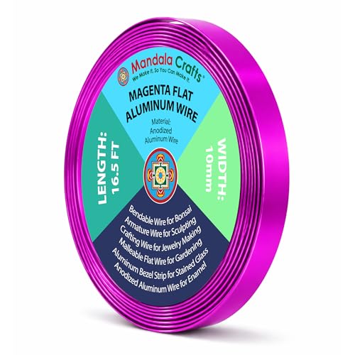 Image of Mandala Crafts 10mm Magenta Flat Aluminum Crafting Wire for Sculpting | 16.5 FT, Anodized, Colored, Tarnish Resistant, Bendable, Flexible, for Jewelry Making, Bezel, Bonsai, Armature, Outdoor