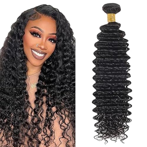 Tissage naturel cheveux humain deep wave noir naturel extension 16 pouces