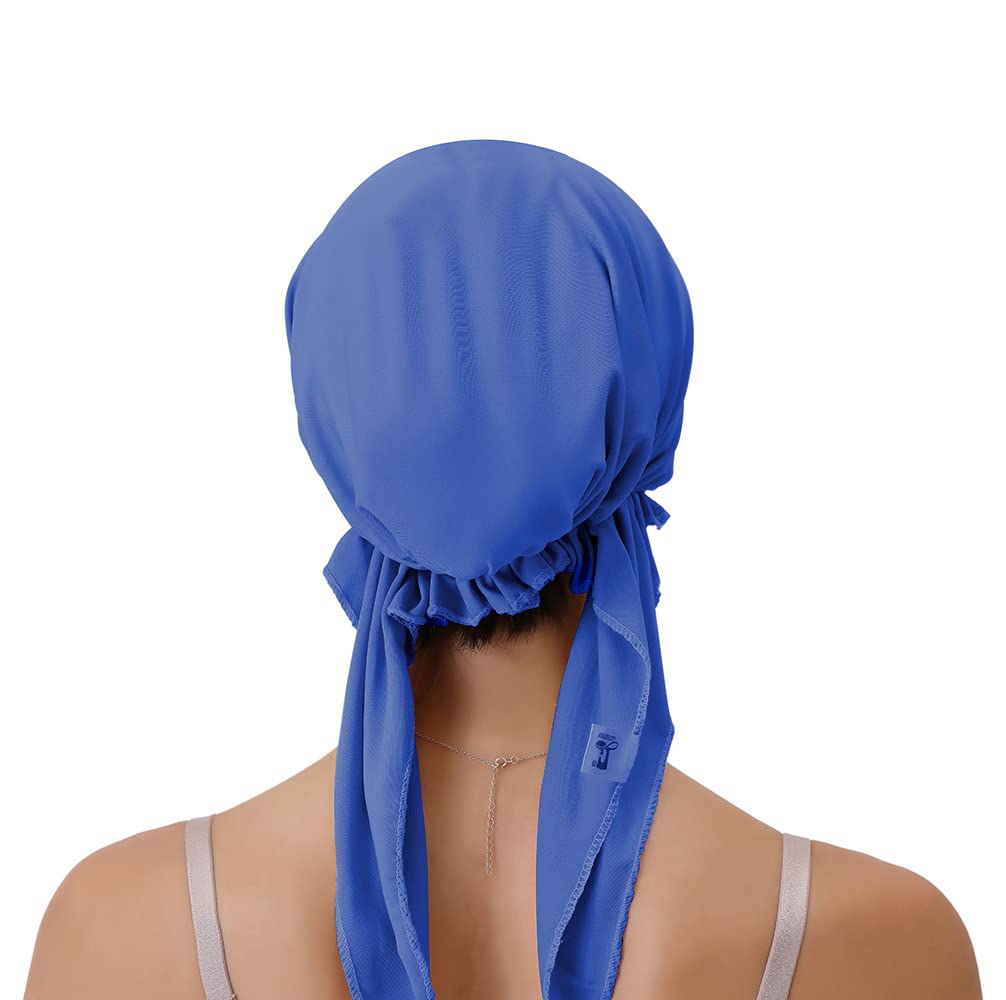 Women Peaked Chemo Cap Sun Protection Baseball Cap Newsboy Hat Elastic Soft Pre Tied Headscarf Hair Loss Turbans Royal Blue