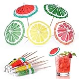 [100 PCS] Fruit Drink Umbrellas Cocktail Picks - Cocktail Umbrellas for Drinks, Mini Paper Umbrella Cocktail Toothpicks for Summer Tropical Tiki Bar Hawaiian Beach Pool Luau Party Decorations Supplies