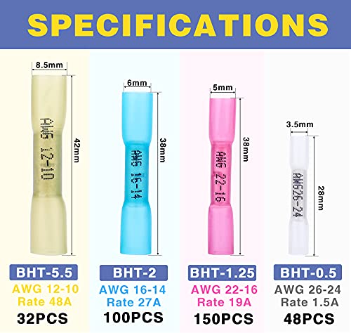 330Pcs Haisstronica Heat Shrink Butt Connectors-Marine Grade Waterproof Wire Connectors Kit-Tinned Red Copper Insulated Electrical Crimp Connectors For Boat,Truck,Stereo,Joint(4Colors/4Sizes) #TOP3