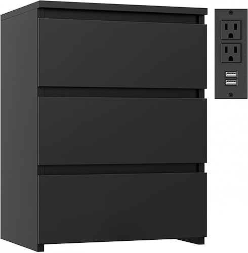 Miniatura 12 de FOTOSOK Juego de 2 mesitas de noche, mesita de noche de 26" de altura con estación de carga, juego de 2 mesitas de noche con puertos USB y tomas de