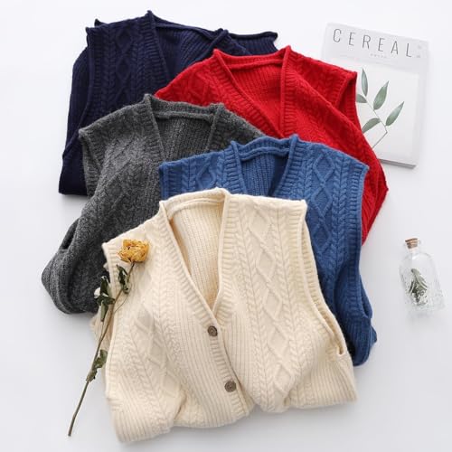 Minibee Women's Sweater Vest Casual Sleeveless Cardigan V-Neck Button Down Vest with Pockets3