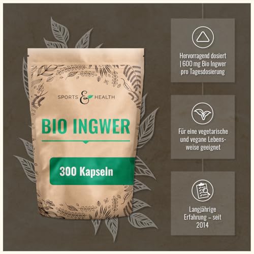 Ingwer Kapseln – BIO – 300 Kapseln – 600mg pro Kapsel – Vegan – Frei von Zusatzstoffen – Ingwer Kapseln Hochdosiert