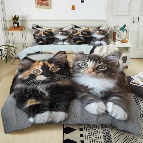 Parure De Lit 90x190 cm Animal Chat Maine Coon À Poils Longs 3D Housse De Couette 1/2 Personne Adulte Ado Enfants Sets De Housses De Couettes en Microfibre...