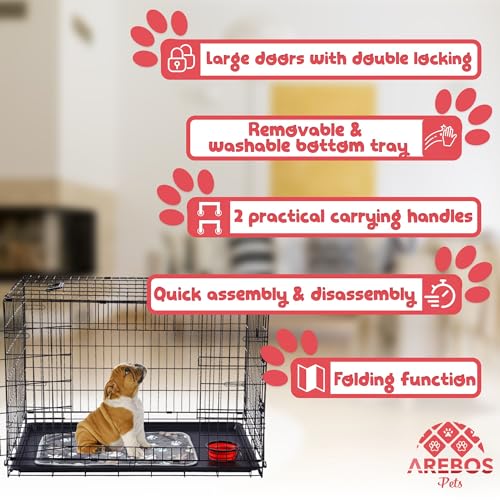 Arebos Hundekäfig 63 x 45 x 51 cm | Hundetransportbox Auto klappbar | Hundebox faltbar | Transportbox Hund mit 2 Türen | Hundekäfig für Zuhause | S Schwarz