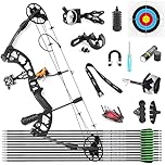 SHARROW Archery Compound Bow Kit 30-70lbs Aluminum Alloy Adult Hunting Bow with All Bow Accessories and Carbon Arrows for Outdoor Shooting (Black+Arrows)