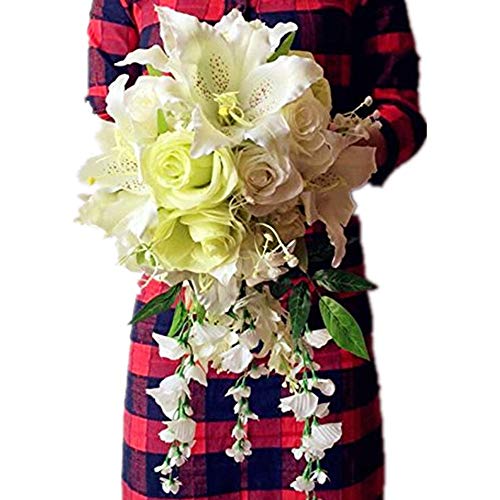 Jiumengya One Waterfall Bride Bouquet Artificial Rose Lily Wisteria Vine Wedding Bridal Bridesmaids Bouquets (Green) #TOP1