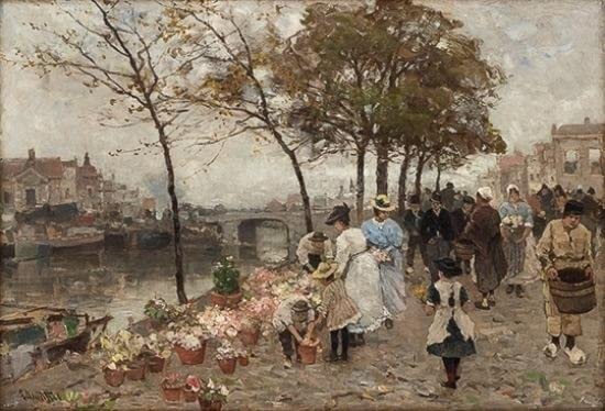 Tableau Marché fleurs de Ludvig Munthe, impression d'art vintage de 60x90cm
