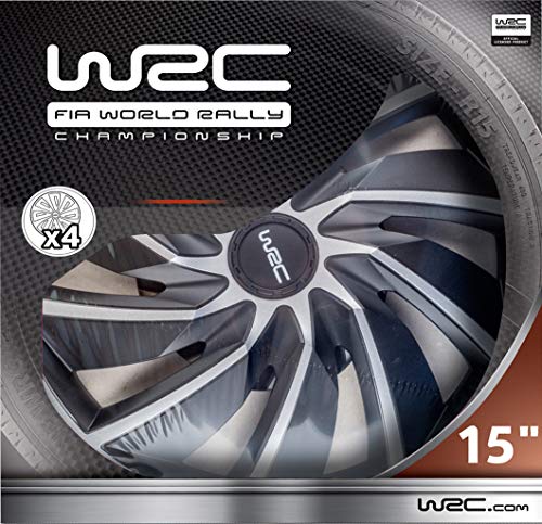 WRC 007598 4 Radkappen 15 Zoll, Radzierblende Turbo Bicolor Grau und Schwarz
