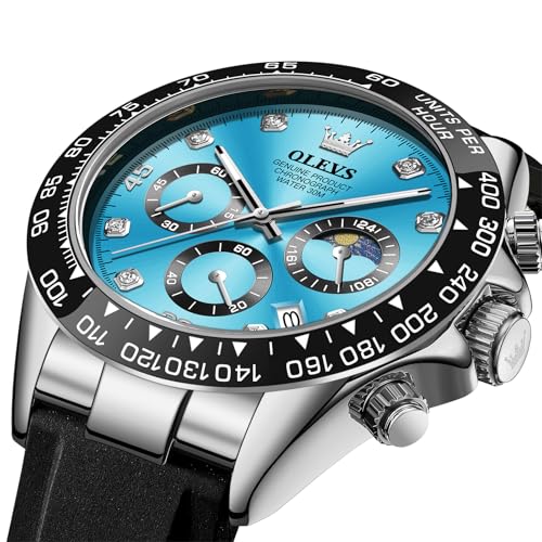 Image of OLEVS Watches for Men Business Diamond Moon Phase Male Watch Chronograph Fashion Dress Waterproof Date Analog Quartz Waterproof SiliconeMen Wrist Watch