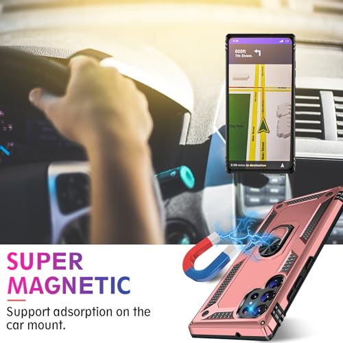 Image of for Samsung Galaxy S24 Ultra Case with Screen Protector, Military Grade Rugged Shockproof Heavy Duty S24 Ultra 5G Protective Cover for Samsung S24 Ultra Magnetic Ring Kickstand Phone Case (Pink)