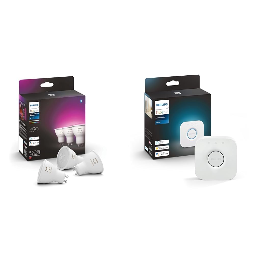 Philips Hue White and Color Ambiance, ampoule LED connectées GU10 4.3W compatible Bluetooth & Bridge 2.0, Pont de connexion, fonctionne avec Alexa, Google Assistant et Apple HomeKit