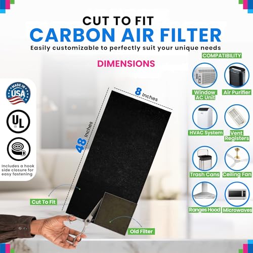 Image of Cut to Fit Activated Carbon Filter Sheet 8 inch x 48 inch (2-Pack) | Activated Carbon Air Filter for Air Purifiers Window AC Air Vent And More - Charcoal Filters Absorb Odors