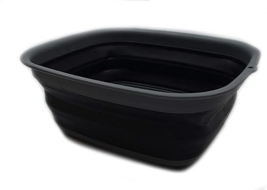 SAMMART 9.45L (2.5 Gallon) Collapsible Tub - Foldable Dish Tub - Portable Washing Basin - Space Saving Plastic Washtub (Grey/Black, M)