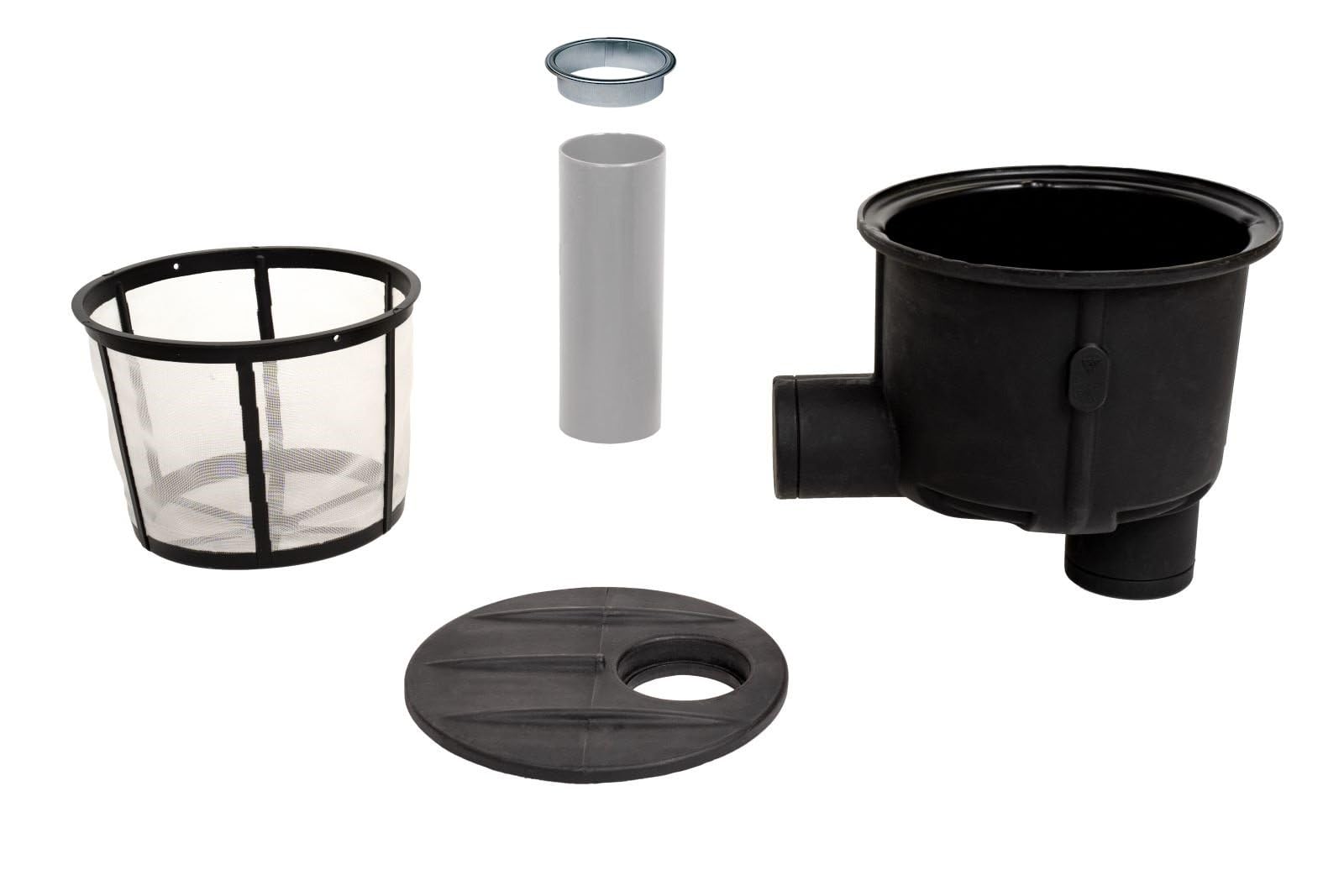 RWT Fallrohr Bodenfilter (PE-Deckel schwarz + PE-Rohr grau)