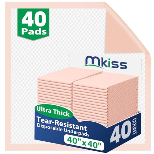 Image of MKISS Tear-Resistant Bed Pads 40 inch x 40 inch(40 Count), Disposable Super Absorbent Incontinence Underpads, Extra Large and Thicken Chucks Pads for Adults, Children, Babies, Elderly and Pets