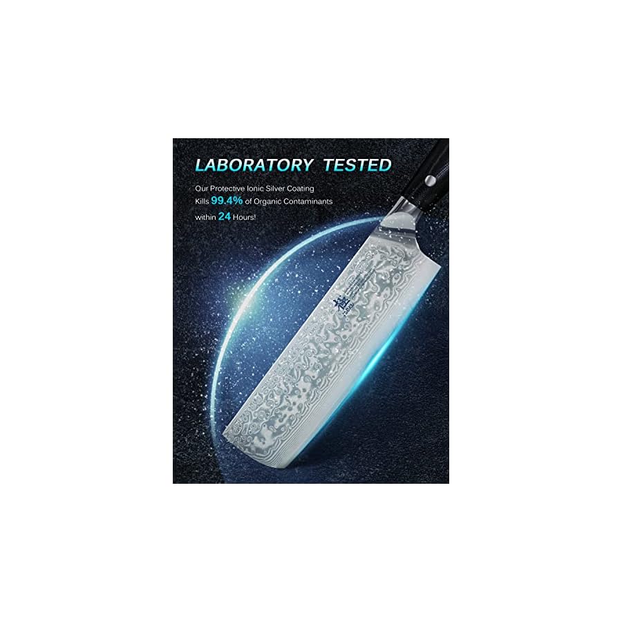 KYOKU Gin Series Nakiri Knife, 7" Vegetable Knife, Japanese VG10 Damascus Stainless Steel Kitchen Knife with Silver Ion Blade G10 Handle & Mosaic Pin, Professional Chef Knife for Veg Fruit Meat