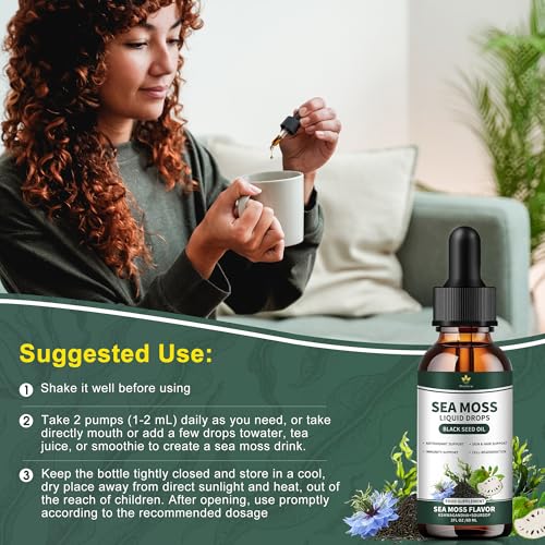 Irish sea Moss Drops,Organic sea Moss Gel,with seamoss Black Seed Oil ashwagandha Burdock Root,Multimineral Seamoss Supplement Support Antioxidant, Immune, Gut Health, Non-GMO - 2 Fl Oz - Image 7