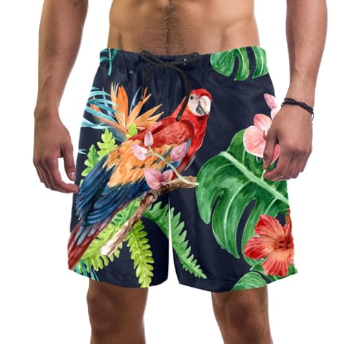 Short de bain homme feuilles de perroquet à séchage rapide pour plage