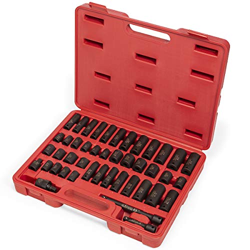 Stark Impact Steckschlüssel-Set, 44-teilig, 6-kant, SAE & metrisch, tief, flach, Standard, 3/8 Zoll (0,95 cm), Verlängerungsstange + Tragetasche Cover