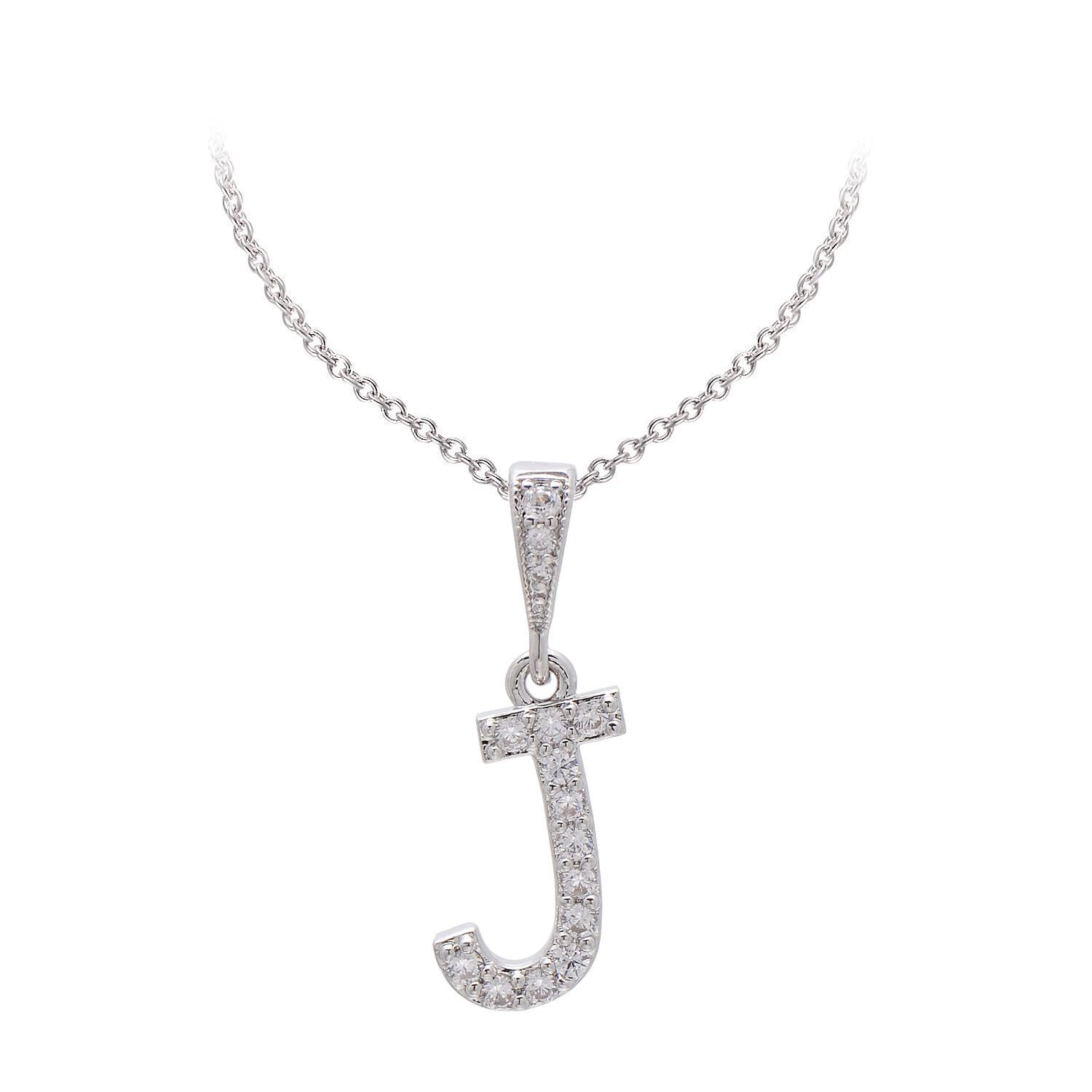 Paialco Initial Letter Pendant Necklace for Women, White Gold Plated