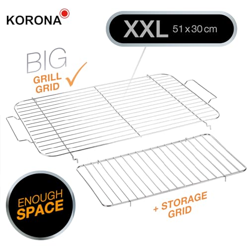 Foto von Korona 46221 Elektrischer Standgrill mit XXL-Grillrost (51 x 30 cm) | 2200 Watt | Windschutz | Kontrollleuchte | Sicherheitsschalter | Stufenlose Temperatureinstellung