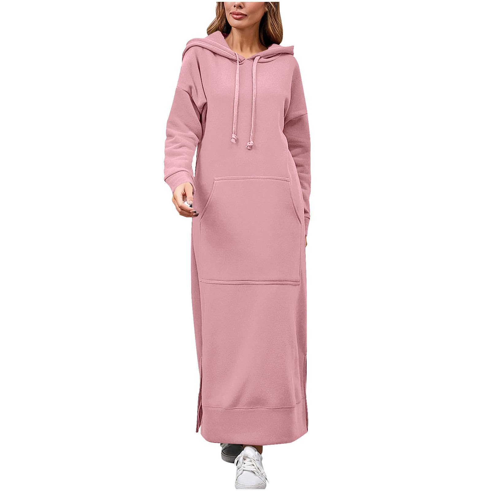 Casual Hoodies for Women Plus Size Long Sleeve Drawstring Hooded Sweatshirt with Pocket Fall Fashion Maxi Dress