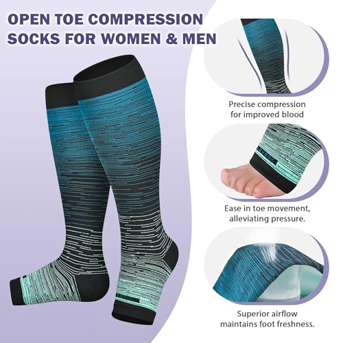 Image of LEVSOX Open Toe Compression Socks for Women & Men 20-30mmHg Toeless Sock Knee High Support Stockings for Circulation Nurses Pregnant Travel