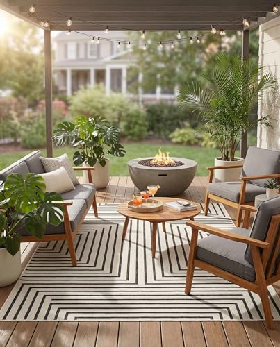 Tapete moderno de exterior 7x10 Blanco y Negro Rugs.com miniatura 1