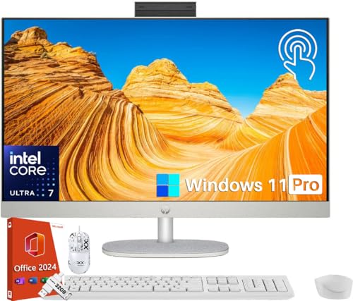 Image of HP All in One Desktop Computer 27 Inch Touchscreen, Intel 12-core Ultra 7 155U (Up to 4.8 GHz), 16GB DDR5, 1TB SSD, Wi-Fi 6, Windows 11 Pro & MS Office Pro 2024 Lifetime License, Patented Mouse