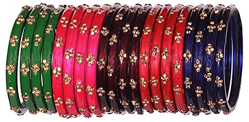 Image of NMII Fancy Glass Bangle Set For Women & Girls | Kada Bangles For Daily Use | Kaanch Ke Kade | Multicolor Kada Set | Chudi For Women | Fancy Women's Bangles For Wedding, Party & Gift