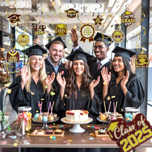 Image of Graduation Hanging Swirls, Graduation Decorations Class of 2025 30 PCS Maroon and Gold Graduations Party Decoration Congrats Grad Hanging Swirls Ceiling Streamers for School Graduations Party Supplies