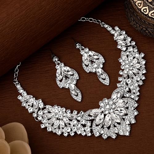 Image of Atasi International American Diamond Style Crystals Necklace with Earrings Jewellery Set for Women and Girls | Suited for Party, Wedding, Engagement, Special Occasions | Gift for Her